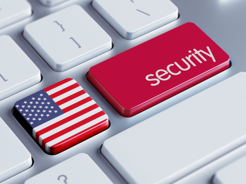 Keyboard with security and American flag buttons
